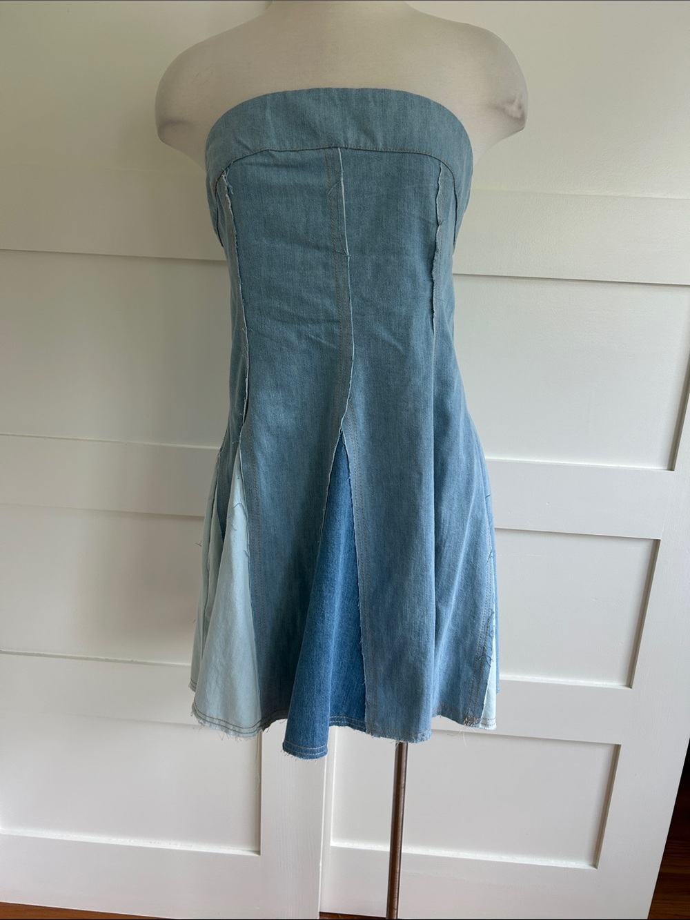 Pilcro Strapless Light Blue Denim A-Line Dress